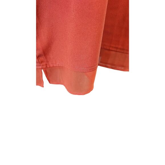 DKNY chiffon trim layered mixed media velour neck top L fall color orange casual - Picture 4 of 9